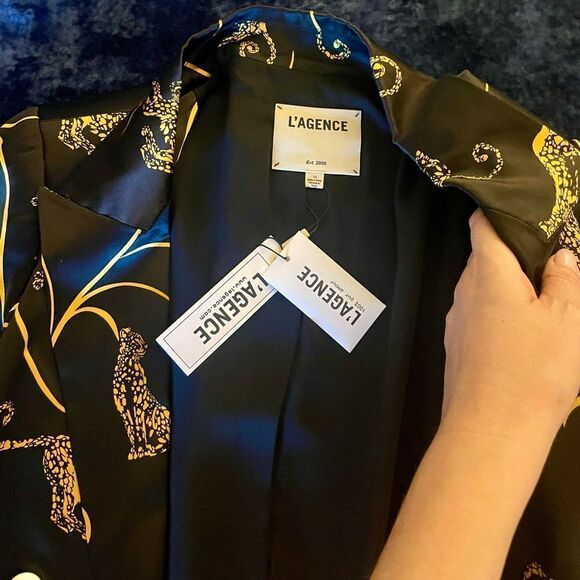 (NWT) L’AGENCE Taryn Leopard Silk Blazer evening jacket black gold (Size 10) - Picture 5 of 6
